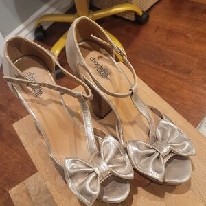 Charlotte Russe Metallic Heels with Bow Accent